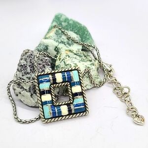Brighton "CABANA" Shades of Blue Enamel Square Reversible Pendant Necklace $54